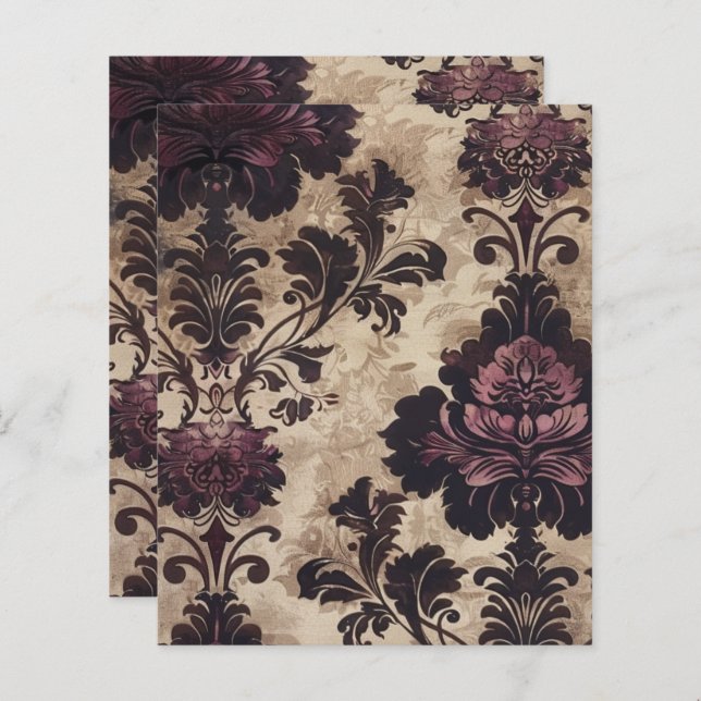 Vintage Gothic Grunge Floral Scrapbook Paper  (Front/Back)