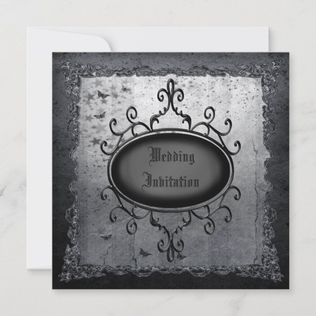 Vintage Gothic Grunge Linen Wedding Invites (Front)