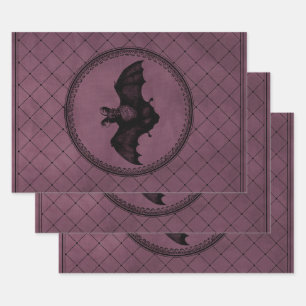 Vintage Gothic Halloween Bat on Purple Wrapping Paper Sheets
