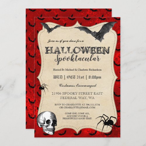 Vintage Gothic Halloween Bats Party Invitation