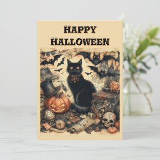 Vintage Gothic Halloween Black Cat Kids  