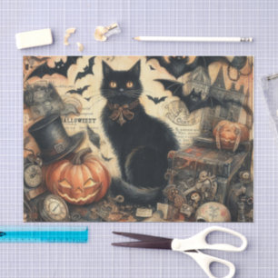 Vintage Gothic Halloween Black Cat Tissue Paper