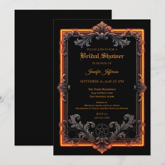 Vintage Gothic Halloween Bridal Shower invitation (Front/Back)