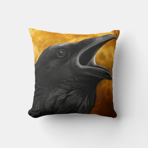 Vintage Gothic Halloween Large Black Raven Bird Throw Pillow