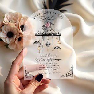 Vintage Gothic Halloween Mobile Spooky Baby Shower Acrylic Invitations