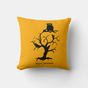 Vintage Gothic Halloween Owl Throw Pillow