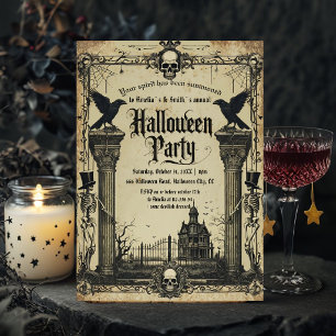 Vintage Gothic Halloween Party Invitation Raven
