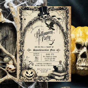 Vintage Gothic Halloween Party Invitation Skull