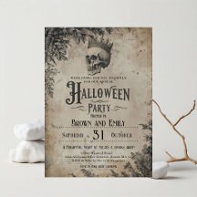 Vintage Gothic Halloween Party Invitation Skull