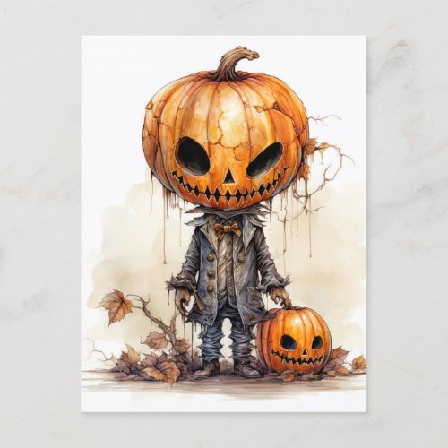Vintage Gothic Halloween Pumpkin Fiend Postcard