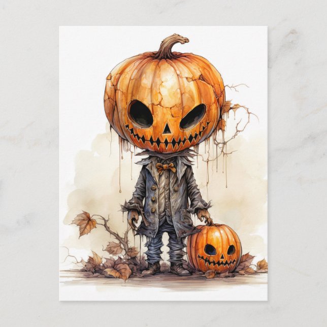 Vintage Gothic Halloween Pumpkin Fiend Postcard (Front)