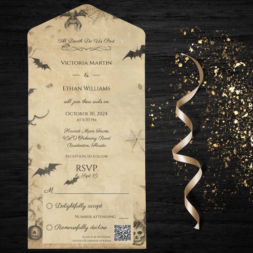 Vintage Gothic Halloween QR Code All In One Invitation