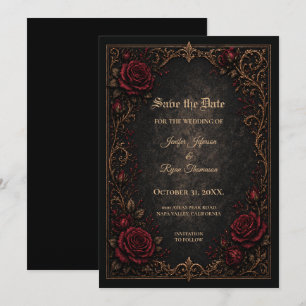Vintage Gothic Halloween Save the date invitation
