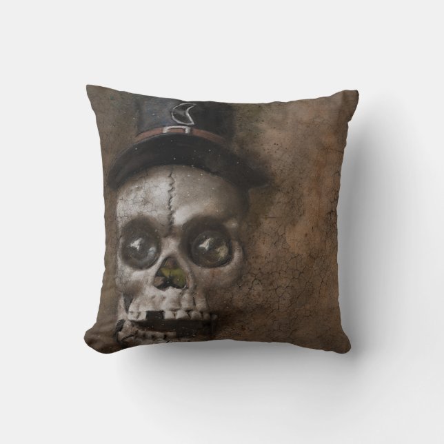 Vintage Gothic Halloween skull Throw Pillow (Front)