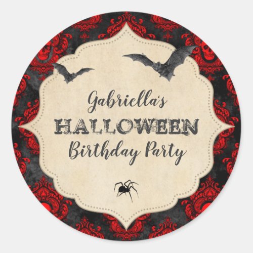 Vintage Gothic Halloween Spider Birthday Classic Round Sticker