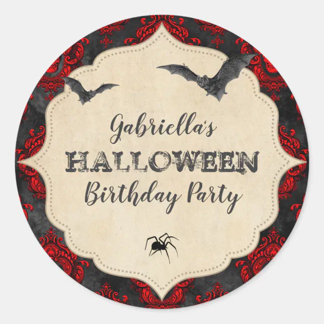 Vintage Gothic Halloween Spider Birthday Classic Round Sticker | Zazzle