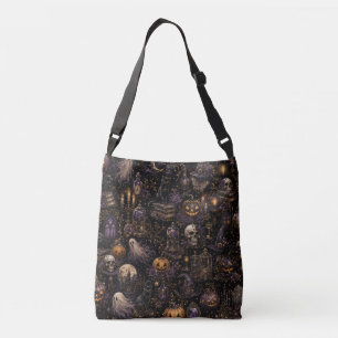 Vintage Gothic Halloween Spooky Seamless Pattern Crossbody Bag