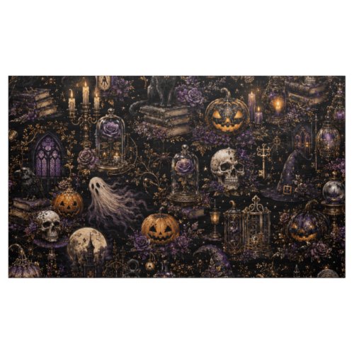 Vintage Gothic Halloween Spooky Seamless Pattern Fabric