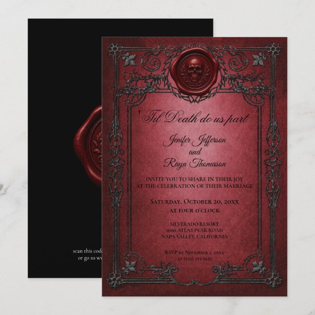 Vintage Gothic Halloween wedding invitation (Front/Back)