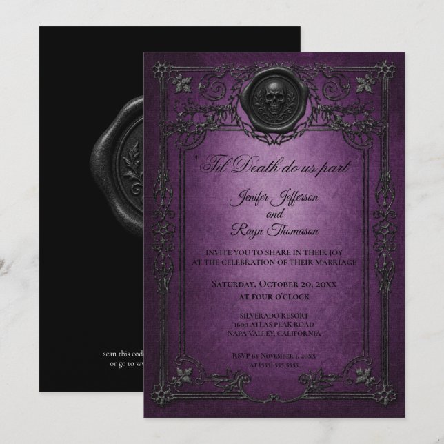 Vintage Gothic Halloween wedding invitation (Front/Back)
