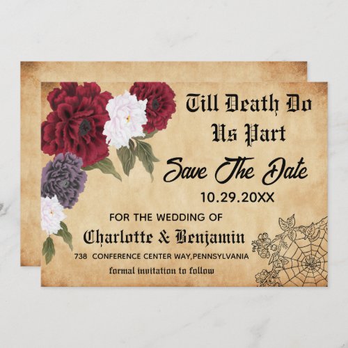 Vintage Gothic Halloween Wedding Save The Date