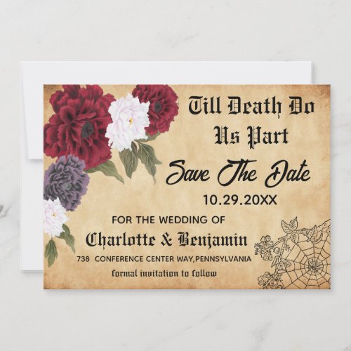 Vintage Gothic Halloween Wedding Save The Date