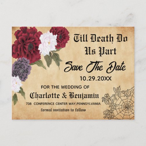 Vintage Gothic Halloween Wedding Save The Date Announcement Postcard