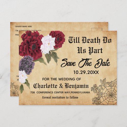 Vintage Gothic Halloween Wedding Save The Date Announcement Postcard