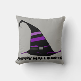 Vintage Gothic Halloween Witch  Hat Throw Pillow