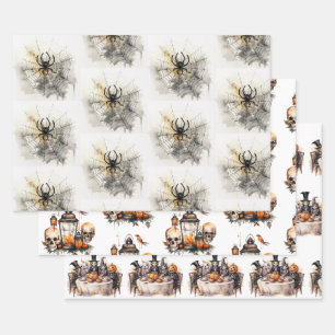 Vintage Gothic Halloween Wrapping Paper Sheets
