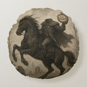 Vintage/Gothic Headless Horseman Halloween/Autumn  Round Pillow