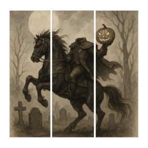Vintage/Gothic Headless Horseman Halloween/Autumn Triptych