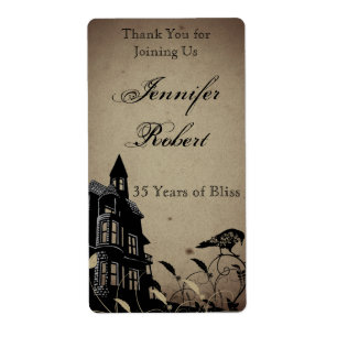 Vintage Gothic House Anniversary Wine Label