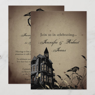 Vintage Gothic House Heart Raven Anniversary Invitation