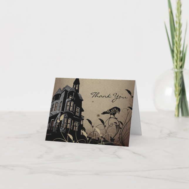 Vintage Gothic House Wedding Thank You Card (Front)