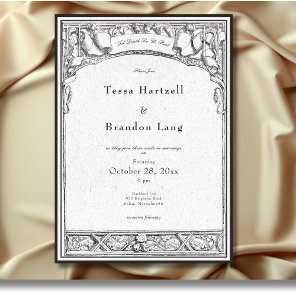 Vintage Gothic Medieval Arch Border White Wedding Invitation