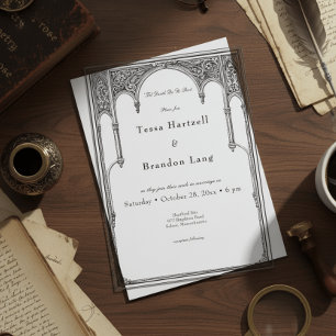 Vintage Gothic Medieval Line Arch Border Wedding Acrylic Invitations