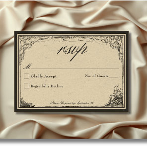 Vintage Gothic Medieval Line Border Wedding RSVP Card