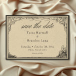 Vintage Gothic Medieval Line Border Wedding Save The Date<br><div class="desc">Elevate your gothic wedding with a medieval-inspired wedding invitation that exudes timeless elegance and mystery. Designed to replicate an antique vintage feel, this stunning design features delicate black line art gothic borders on a vintage, aged parchment ivory colored background, evoking the charm of a bygone era. Let your love story...</div>