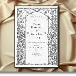 Vintage Gothic Medieval Vine Border White Wedding Invitation<br><div class="desc">Elevate your gothic wedding with a medieval-inspired wedding invitation that exudes timeless elegance and mystery. Designed to replicate an antique vintage feel, this stunning design features delicate black line art gothic vine and leaf border on a vintage, aged white background, evoking the charm of a bygone era. The wording, "Til...</div>