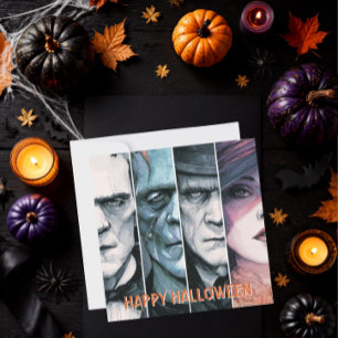 Vintage Gothic Monsters Spooky Halloween Holiday Card