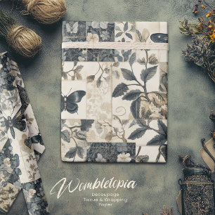 Vintage Gothic Moth Collage Halloween Wrapping Paper