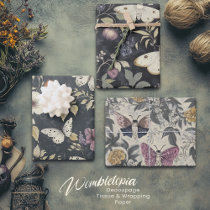 Vintage Gothic Moth & Floral Dark Grey & Purple Wrapping Paper Sheets