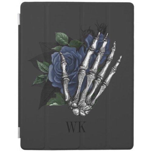 Vintage Gothic Navy Blue Roses Skull Monogram iPad Smart Cover