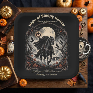 Vintage Gothic Night Headless Horseman Full Moon Paper Plates
