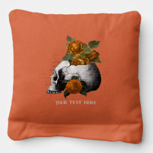 Vintage Gothic Orange Rose Skeleton Personalized Cornhole Bags