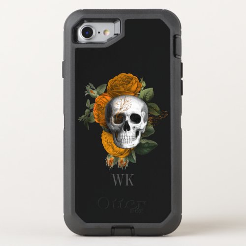 Vintage Gothic Orange Roses Skeleton Monogram OtterBox Defender iPhone SE87 Case