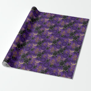 Vintage Gothic Phoenix and Roses Purple Pattern Wrapping Paper