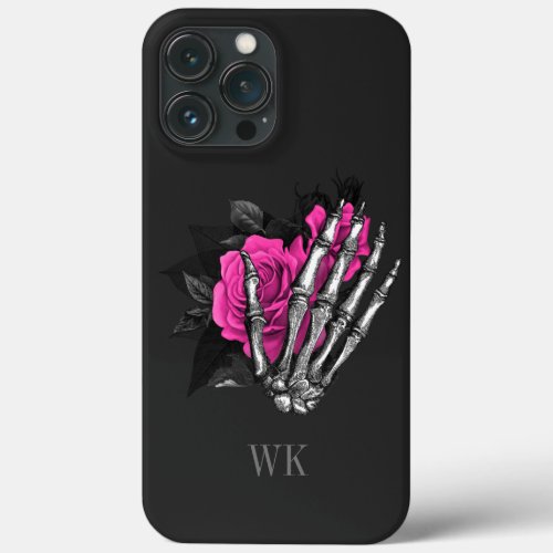 Vintage Gothic Pink Rose Skeleton Monogram iPhone 13 Pro Max Case