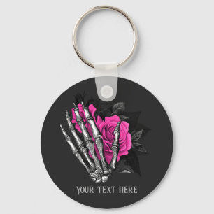 Vintage Gothic Pink Rose Skeleton Personalized Keychain